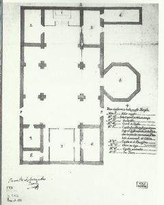 Plano de la primitiva iglesia de Fernández Bravo (1766) Archivo Histórico Nacional. Guillén Marcos E. (2003)
